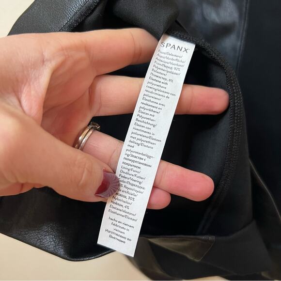 SPANX Faux Leather Combo Panel Knit Midi Sheath Dress Luxe Black NEW Womens XL - Picture 11 of 12